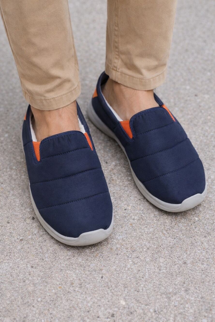 Lands End Men’s 12 outside lined hard sole puffer slippers shoes Navy Blue